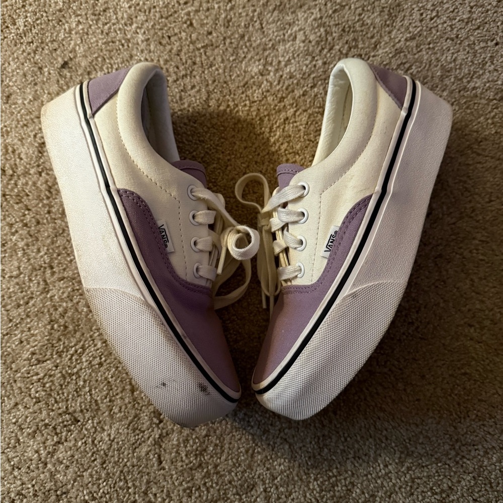 White And Purple Platform Low Top Vans Size U.S. Women 6.5